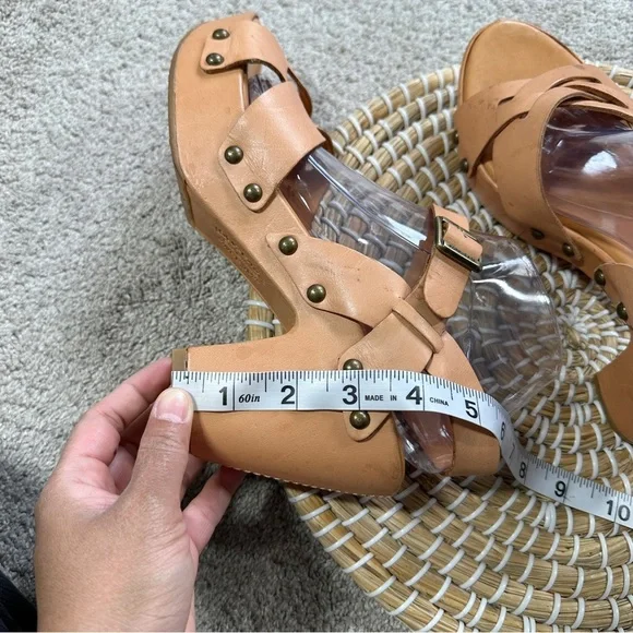 Kork-Ease Women’s Deborah Leather Studded Sandals Heeled Chunky in Tan 10 - Picture 5 of 16